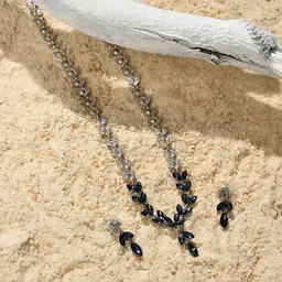 SOHI Silver-Plated Black Stone Studded Jewellery Set image 1