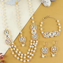 Asthetika Kids Girls Gold-Plated Kundan Studded Beads Beaded Jewellery Set-picture-30
