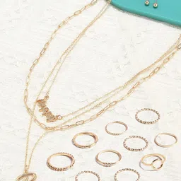 AMI Gold-Plated Layered Necklace Jewellery Set-image-43