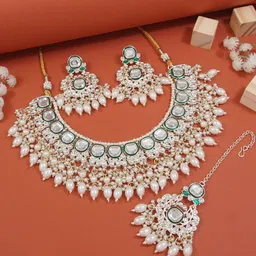 I Jewels Gold-Plated Stone-Studded & Beaded Jewellery Set-picture-13