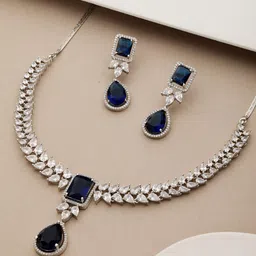 Saraf RS Jewellery Silver-Plated Blue & White Cubic Zircon-Studded Jewellery Set image 1
