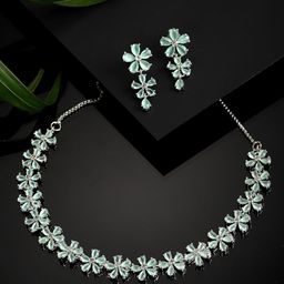 ZENEME Rhodium-Plated AD-Studded Jewellery Set-picture-31