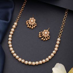 Saraf RS Jewellery Gold-Plated Pearl Beaded Minimal Necklace and Earrings Set-picture-46