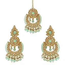 I Jewels Gold-Plated Kundan Studded & Beaded Jewellery Set image 1