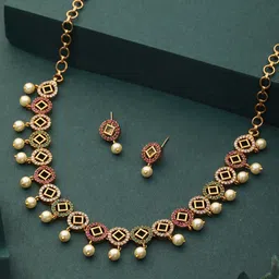 Saraf RS Jewellery Cubic Zirconia Studded & Beaded Jewellery Set-picture-24