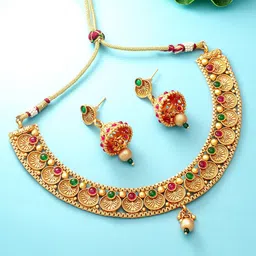 aadita Gold-Plated Stones Studded Jewellery Set-image-13