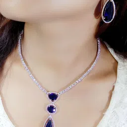 Ladymania Silver-Plated American Diamond-Studded Jewellery Set-image-1