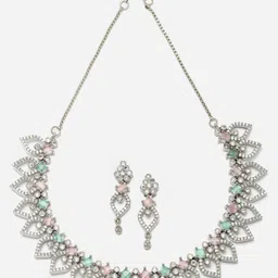 ZENEME Rhodium-Plated AD Studded Jewellery Set image 5