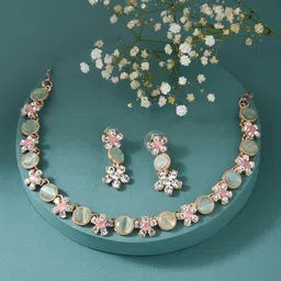 Fida Gold-Plated Pink & Green AD-Studded Jewellery Set image 2