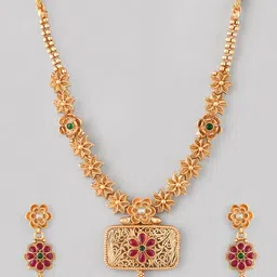 AQUASTREET Gold-Plated Kemp Stone Intricate Designed Jewellery Set image 3