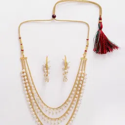 Kennice Gold-Plated & Pearl Studded 3 Layer Jewelry Set image 2