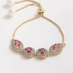 ZENEME Gold-Plated Red & White AD Studded Jewellery Set image 3