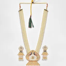 SOHI Gold-Plated White & Pink Beads-Studded Meenakari Jewellery Set image 3