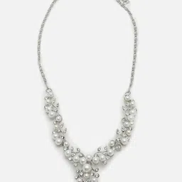 SOHI Silver Plated Pearls Studded & Beaded Jewellery Set image 4