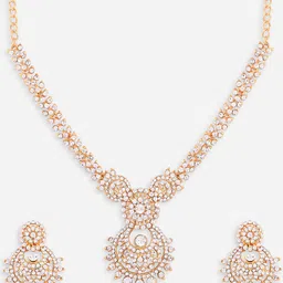 Fida Gold-Plated & White American Diamond Studded Jewellery Set image 4