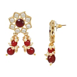 I Jewels Women Gold-Plated Kundan-Studded & Pearl Beaded Jewellery Set image 4