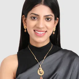 JEWELS GEHNA Women Matte Finish Gold Plated Designer Chain Pendant with Matching Earrings image 5