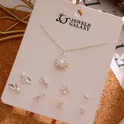 Jewels Galaxy Silver Plated Stone-Studded Jewellery Set image 4