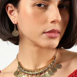 SOHI Gold-Plated Stone-Studded Necklace & Earrings image 2