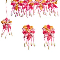 Sangria Gold Plated Floral Beaded Tasselled Jewellery Set image 3