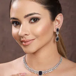 Saraf RS Jewellery Silver-Plated Blue & White Cubic Zircon-Studded Jewellery Set image 3