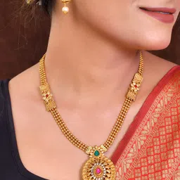 VOJ Gold-Plated Stone-Studded Beaded Jewellery Set image 1