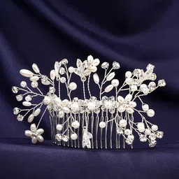 Yellow Chimes Women White Embellished Hair Comb Pin-image-63