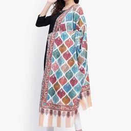 Mizash Ethnic Motifs Printed Kalamkari Fine Wool Pashmina Shawl image 2