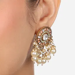 Zaveri Pearls Set Of 2 Gold-Plated Studded & Beaded Contemporary Studs image 2