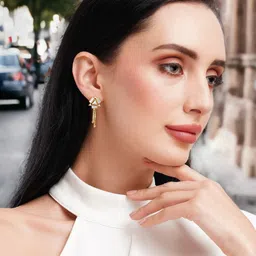 DressBerry Gold-Plated Triangular Zircon Studded Drop Earrings image 5