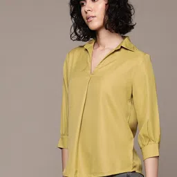 roadster Casual Cuffed Sleeves Solid Women Yellow Top image 5