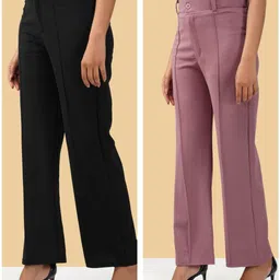 green-shade Pack of 2 Women Regular Fit Multicolor Lycra Blend Trousers-picture-23