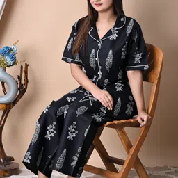 paramount nx Women Night Suit Set Black Applique image 1