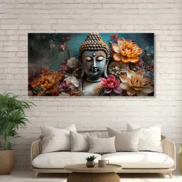 nestroots Canvas Framed Buddha Surrounded by Lotus Flowers Wall Painting-picture-36