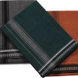 Sharan Elegance Cotton Men's Single Dhoti -1.9 Mtrs Kerala Cotton Dhoti Set of 3 Solid Men Dhoti-image-0