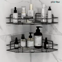 plantex Bathroom Corner Shelf/Wall Shelf With Self Adhesive Hooks/Shelf Organizer Steel Wall Shelf-picture-18