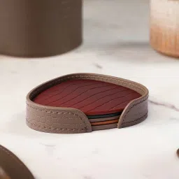 three sixty Sterling Brown Cover & Multicolour Recycled leather (Set of 4) Coasters image 1