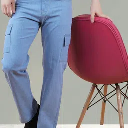 white leapard Men Regular Mid Rise Light Blue Jeans image 3