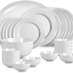 cello Pack of 27 Opalware Feather Elegance Opalware Dinner set | Microwave Safe |Crockery Set |White Dinner Set image 2