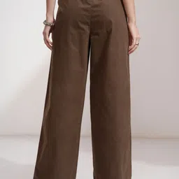 tokyo talkies Women Straight Fit Brown Pure Cotton Trousers image 2