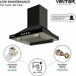 ventair Chimney Prism Pyramid Shaped| Push Button | Powerful Suction Wall Mounted Black 1050 CMH Chimney image 4