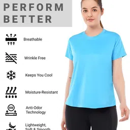 chicaria Women Sporty Round Neck Polyester Light Blue T-Shirt image 2