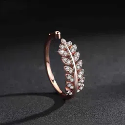devora Rose Gold Plated Adjustable Leaf Ring for Women's and Girls Stainless Steel Zircon Titanium Plated Ring image 4
