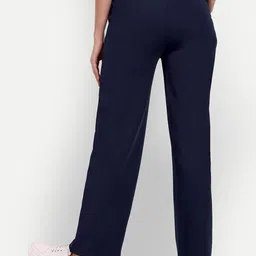 next one Women Straight Fit Dark Blue Viscose Rayon Trousers image 2
