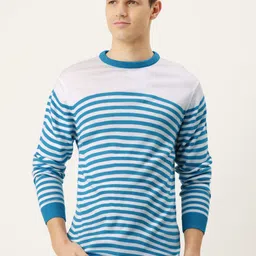 PETER ENGLAND UNIVERSITY Men Blue & White Striped Pure Acrylic Pullover Sweater image 1