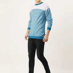 PETER ENGLAND UNIVERSITY Men Blue & White Striped Pure Acrylic Pullover Sweater image 5