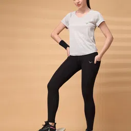 uzarus Pack of 2 Women Sporty V Neck Polyester Grey, Light Blue T-Shirt image 2