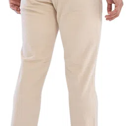 spykar Men Regular Fit Beige Cotton Blend Trousers image 4