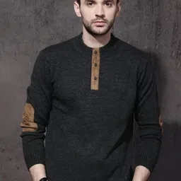 roadster Men Solid High Neck Black Sweater-picture-11