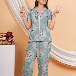loomista Women Night Suit Set Grey Floral Print-picture-18